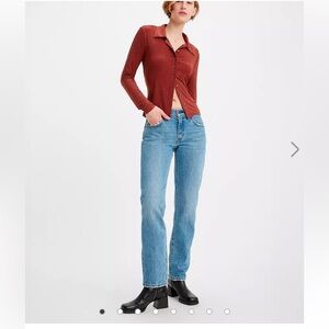 Levis Premium Middy Straight Jeans Woman 30 Medium Wash Cotton Streetwear Y2K